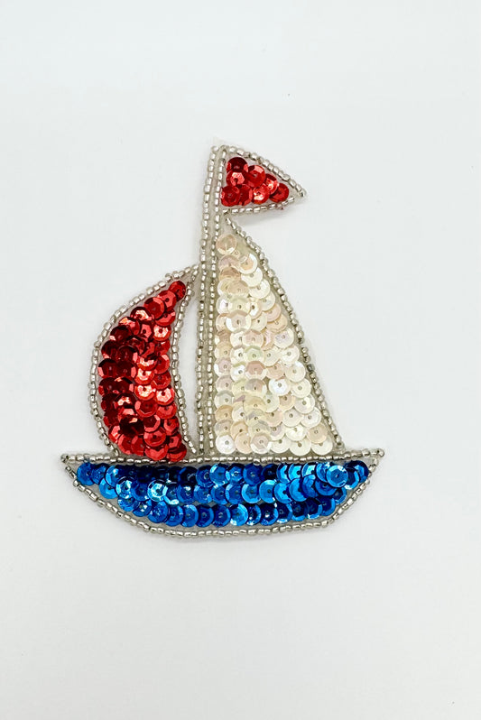 Sailboat with Red White and Blue Sequins and Beads 3.5" x 3"
