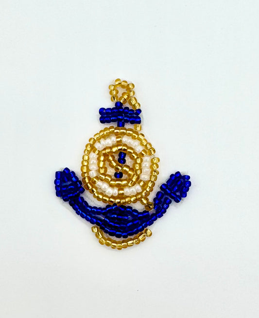 Anchor - Blue/White/Gold Glass Beads 2" x 1.5"