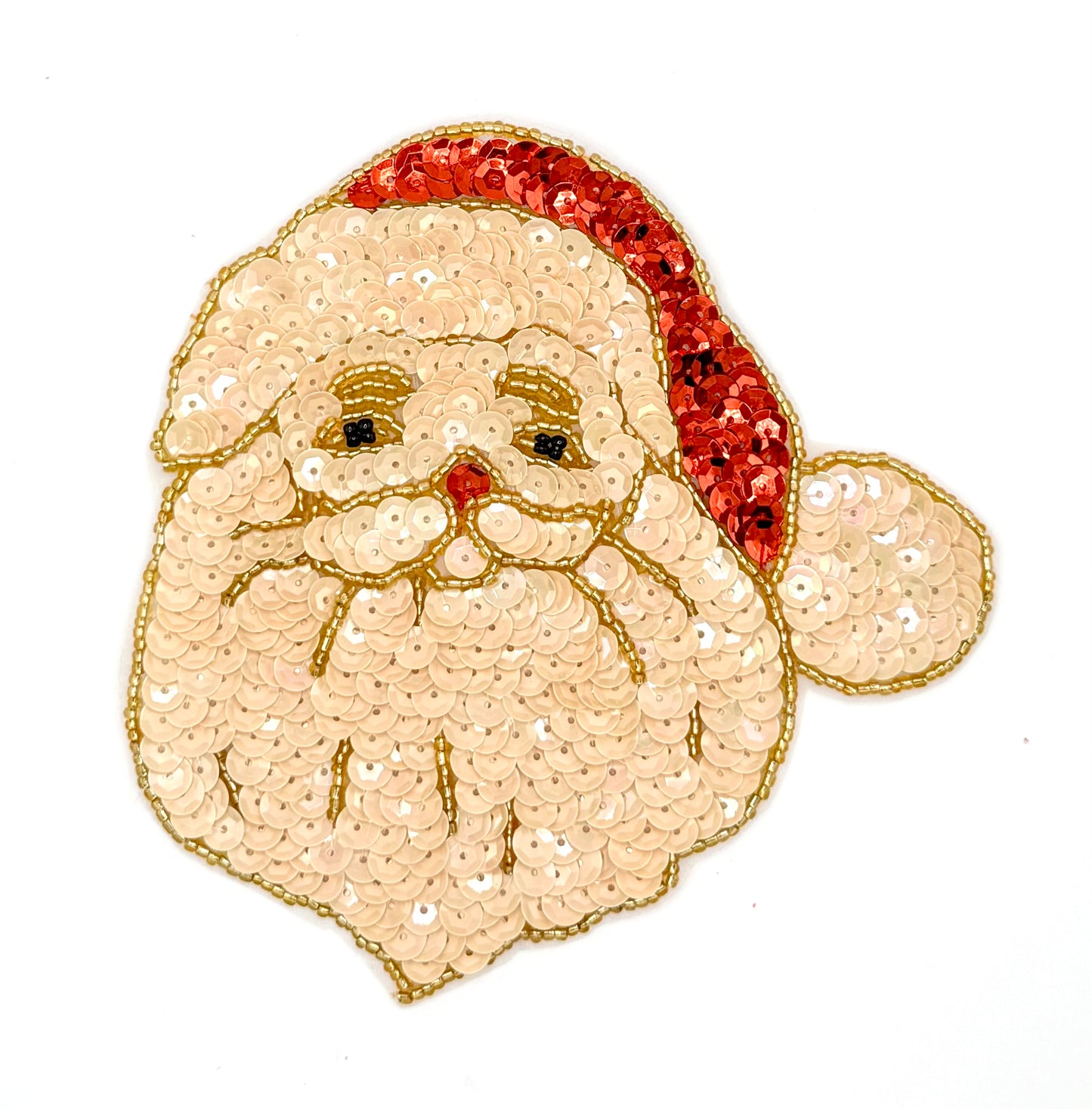 Cara de Papá Noel con Sombrero Rojo y Lentejuelas Blancas 5" x 5"