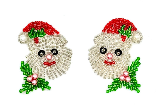 Vintage Beaded Santa Face with Hat - Pairs or Singles - Glass Beads 2” x 1.5” Each Side