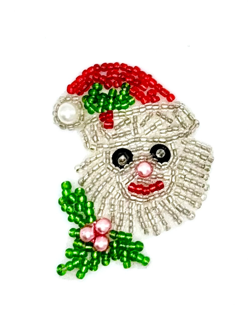 Cara de Papá Noel con gorro en cuentas de 2” x 1.25”