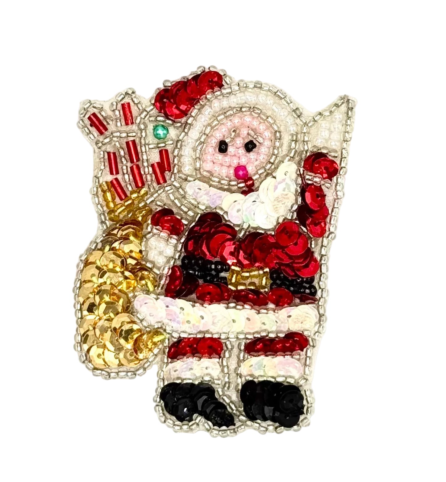 Santa Waving with Presents - Sequins and Glass Beads - Pre-glued or Regular - 3" x 2.25”