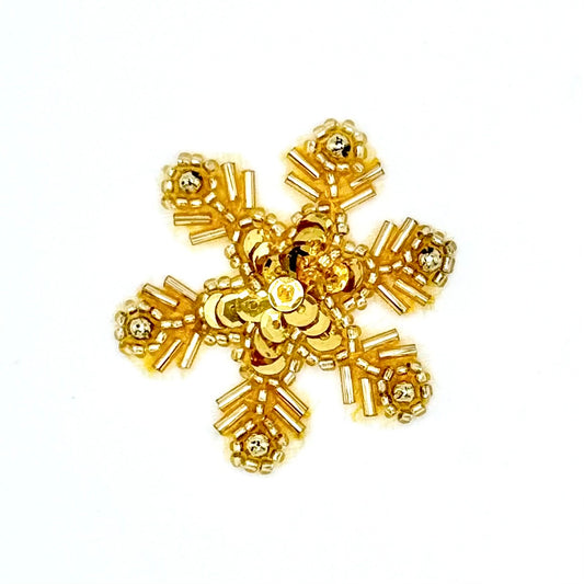 Snowflake Appliqué -  Gold Sequins and Glass Beads 1.75"