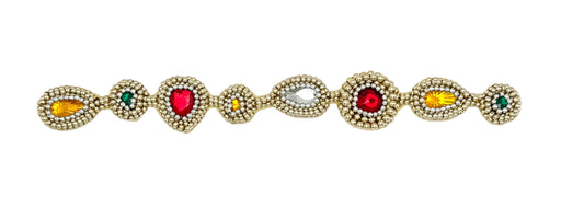 Beaded Accent Piece with Multicolored Gems - Silver and Gold Round Beads - 10" x 1.25"