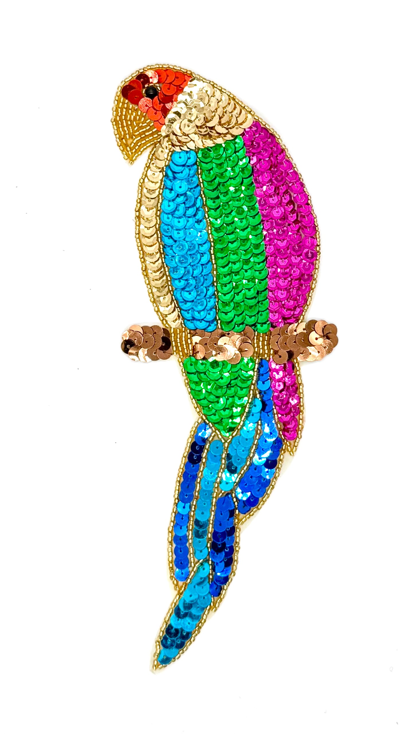 Parrot on Branch with Multi-Colored Sequins and Beads 9.75" x 3.5"