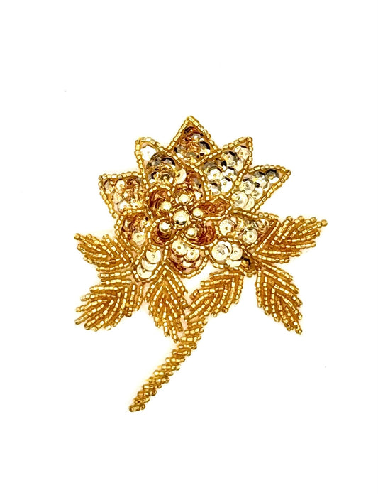 Flower with Gold Sequins and Beads 4" x 3.5"