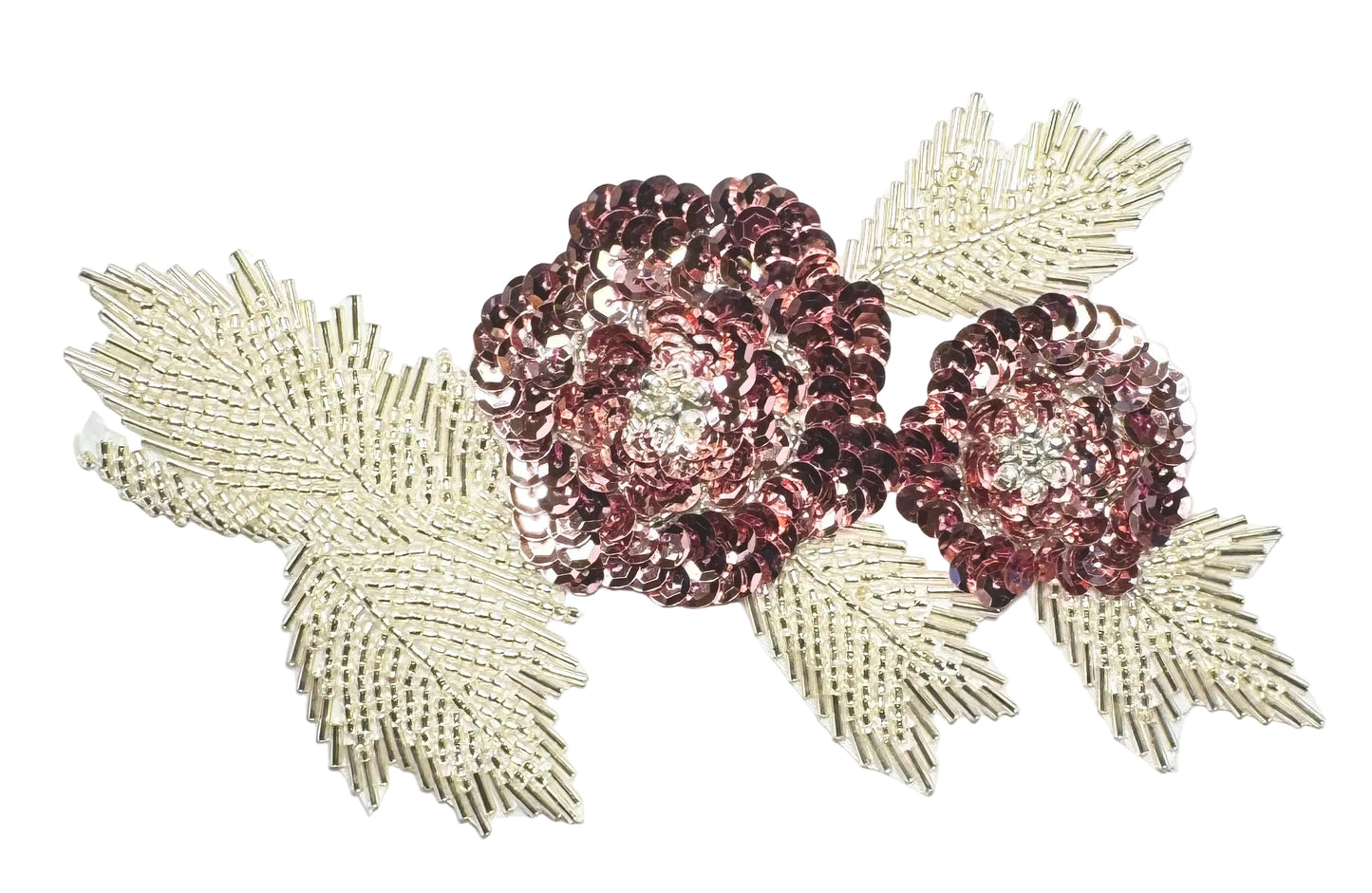 Flowers - Pink Sequins - Silver Beads 6.25” x 4”