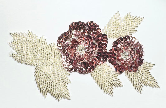 Flowers with Pink Sequins and Silver Beads 7" X 3.75"