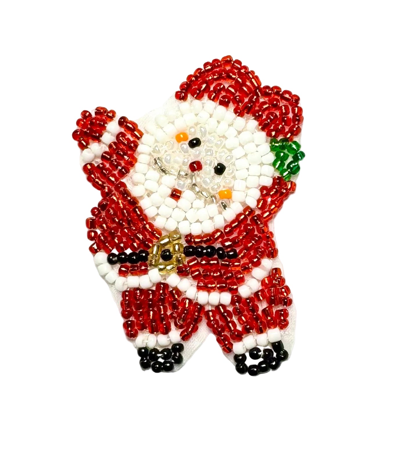 Santa con cuentas rojas y blancas de 2.25" x 1.5"