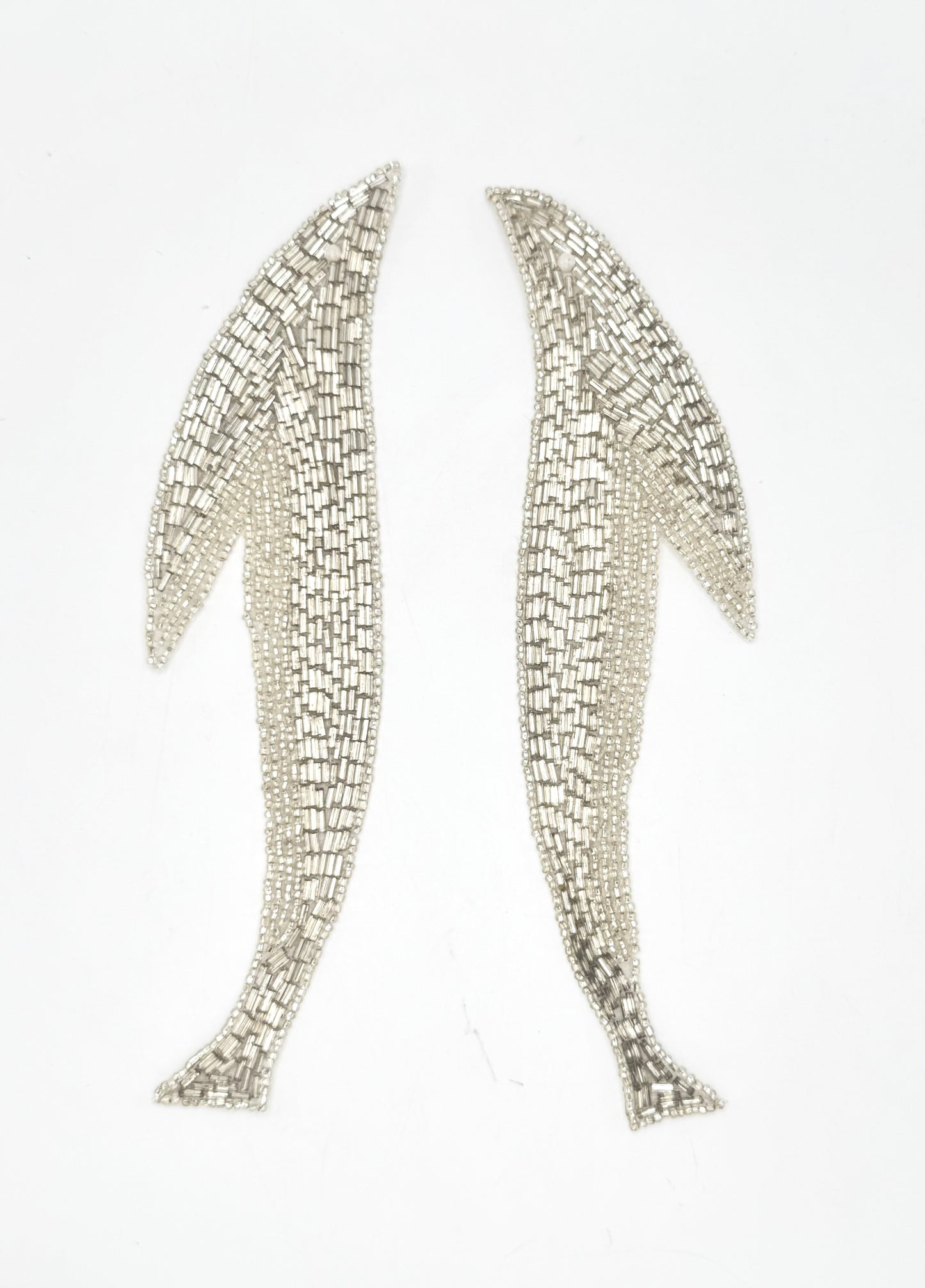 Designer Motif Whale Pair with Silver Beads - White Bead Eye 8.25" x 2.5"