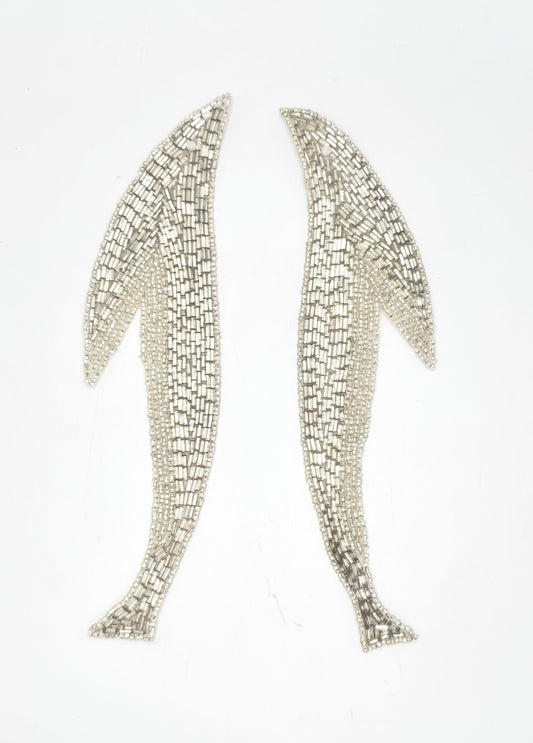 Designer Motif Whale Pair with Silver Beads - White Bead Eye 8.25" x 2.5"