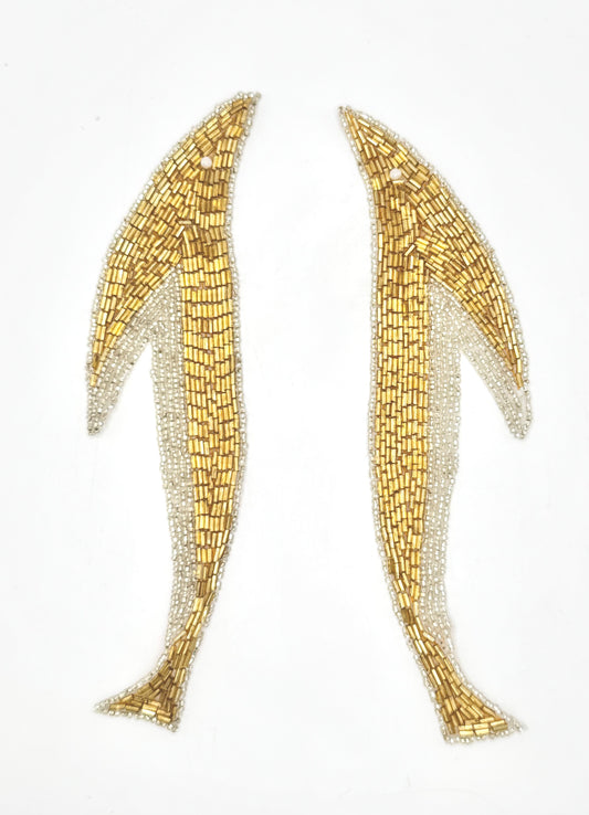 Designer Motif Whale Pair with Gold and Silver Beads - White Bead Eye 8.25" x 2.5" Choice of Pair or Single