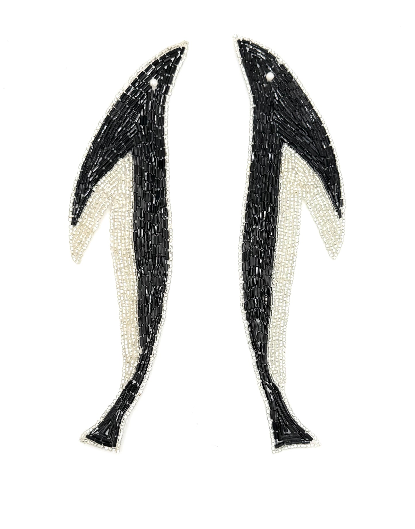Designer Motif Whale Pair with Black and Silver Beads - White Bead Eyes 8.5" x 2"