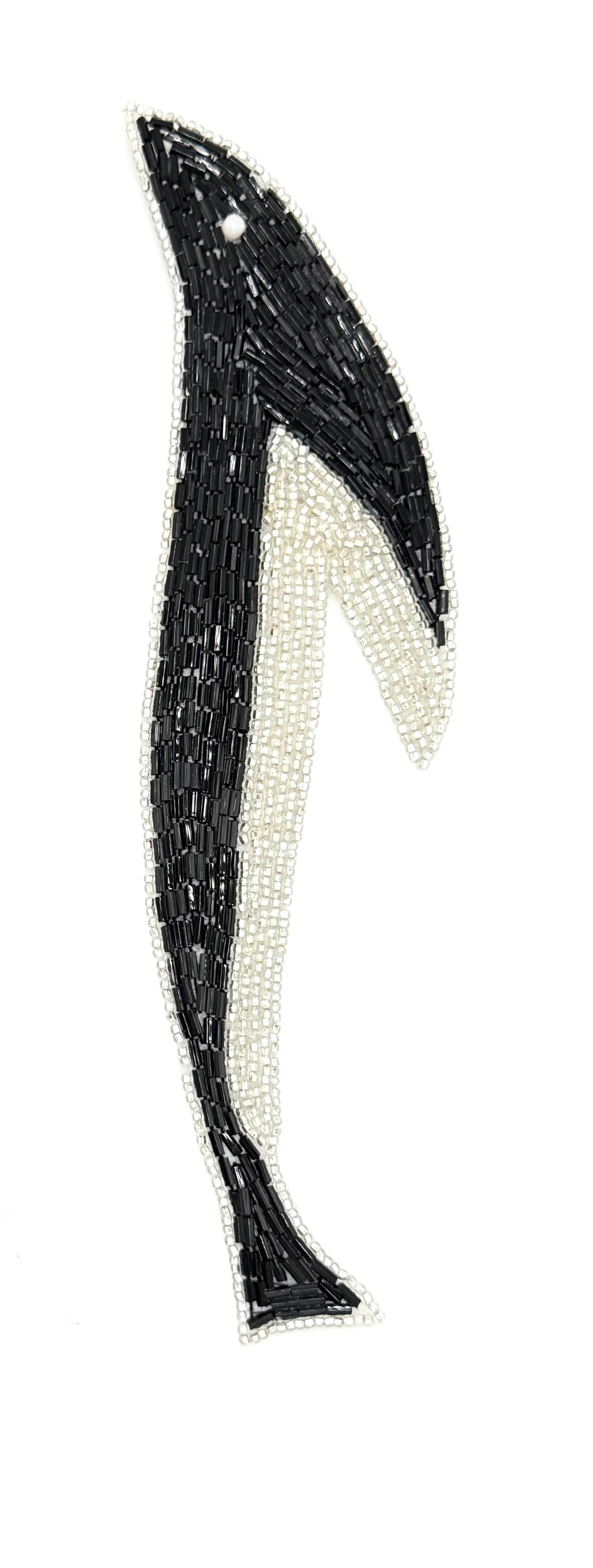 Designer Motif Whale Pair with Black and Silver Beads - White Bead Eyes 8.5" x 2"