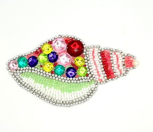 Seashell with Multi-Colored Beads and Acrylic Stones 4.75" x 2.5"