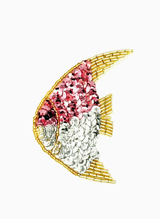 Fish with Pink and Silver Sequins and Gold Glass Beads 3.5" x 2.75"