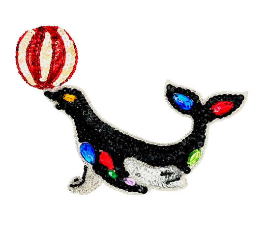Foca con Pelota - Lentejuelas, Cuentas y Gemas de Disfraz Multicolor de 17.15 cm x 12.07 cm