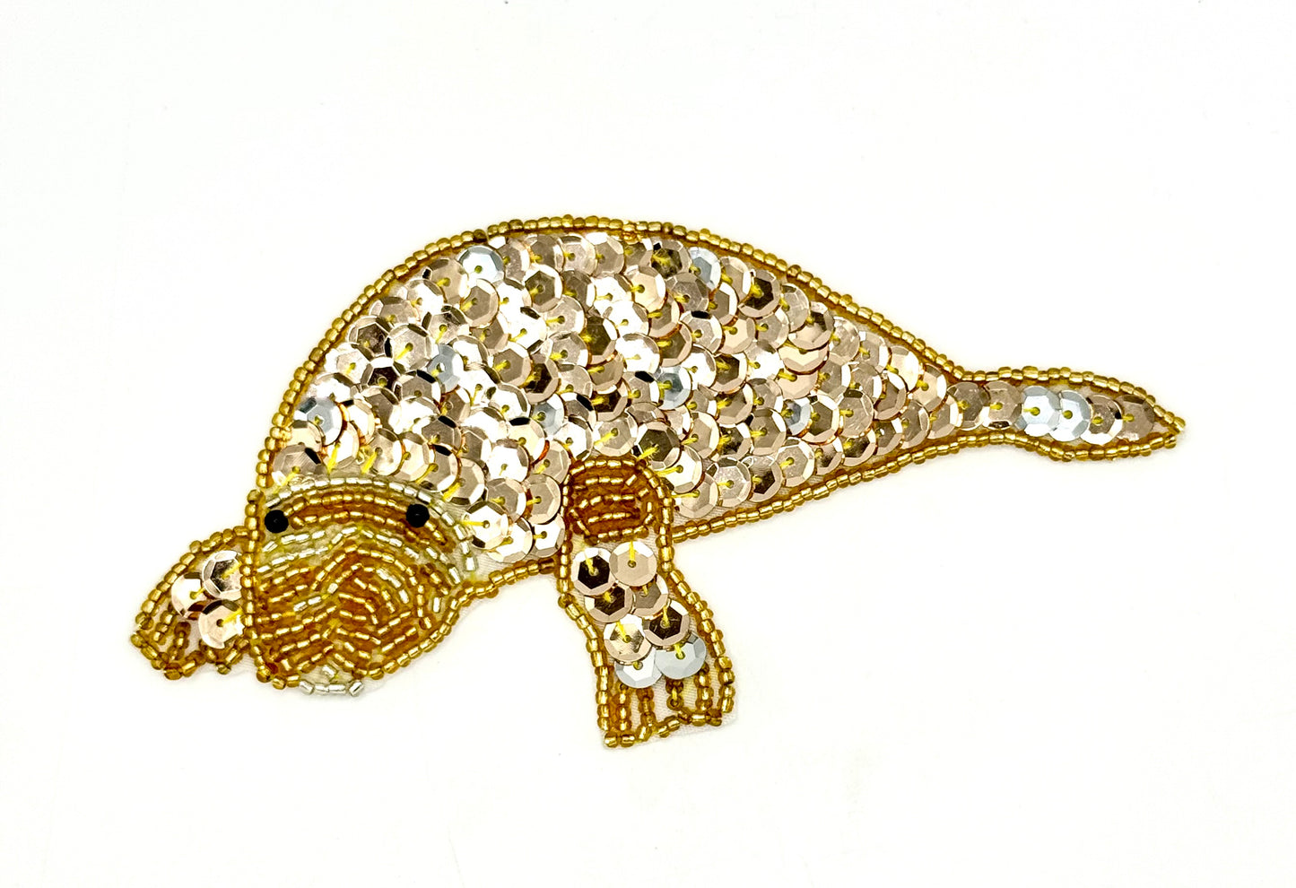 Manatee with Gold Sequins and Beads 5.5" x 2.75" Choice of Pre-glued or Not Pre-glued