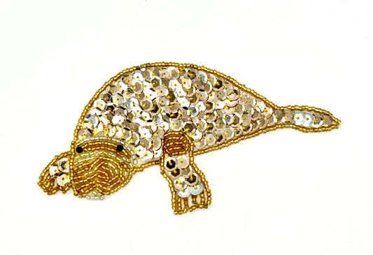 Manatee with Gold Sequins and Beads 5.5" x 2.75" Choice of Pre-glued or Not Pre-glued