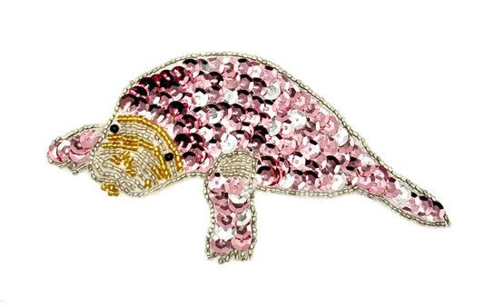 Manatee with Pink and Silver Sequins 5.25" x 2.75"