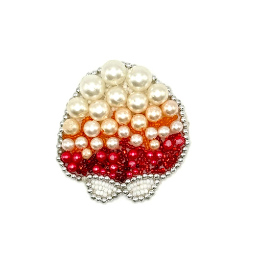 Seashell with White, Silver and Red Beads and Pearls 2.5" x 2.5"