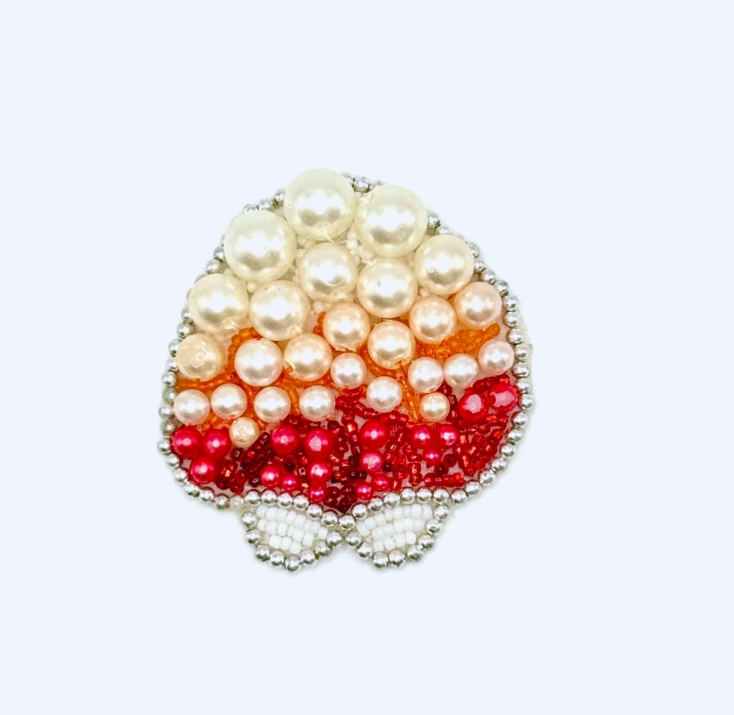 Sea Coral Appliqué - White/Silver/Pink/Red Beads - Pearls 2.5" x 2.5"