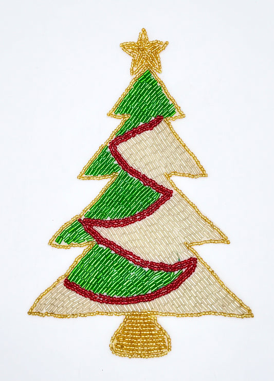 Beaded Christmas Tree with Gold, Green, Red and Silver Beads 8" x 5"