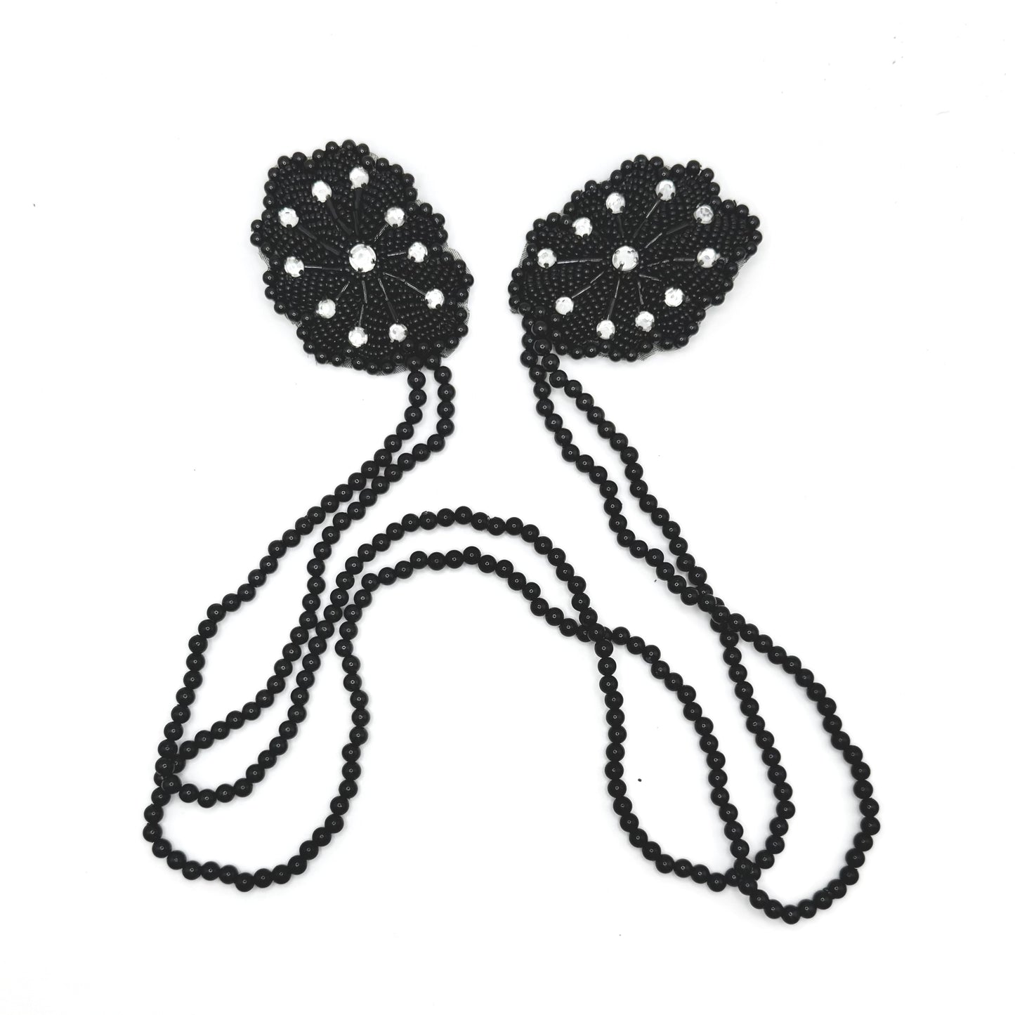 Beaded Accent Piece – Black Draped Beads & Rhinestones | 26"