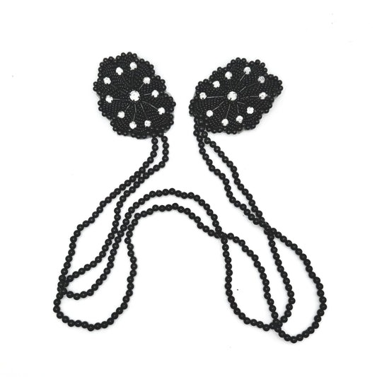 Beaded Accent Piece – Black Draped Beads & Rhinestones | 26"