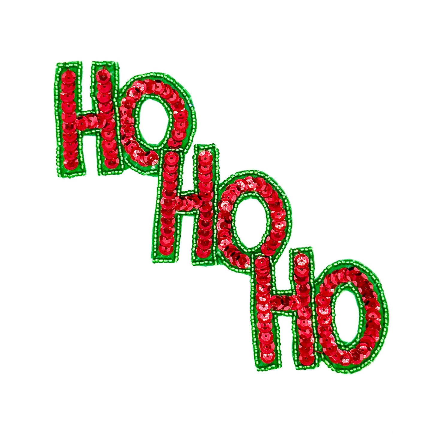Handmade "Ho-Ho-Ho" Xmas Appliqué With Red and Green Sequins and Beads 3" x 7"