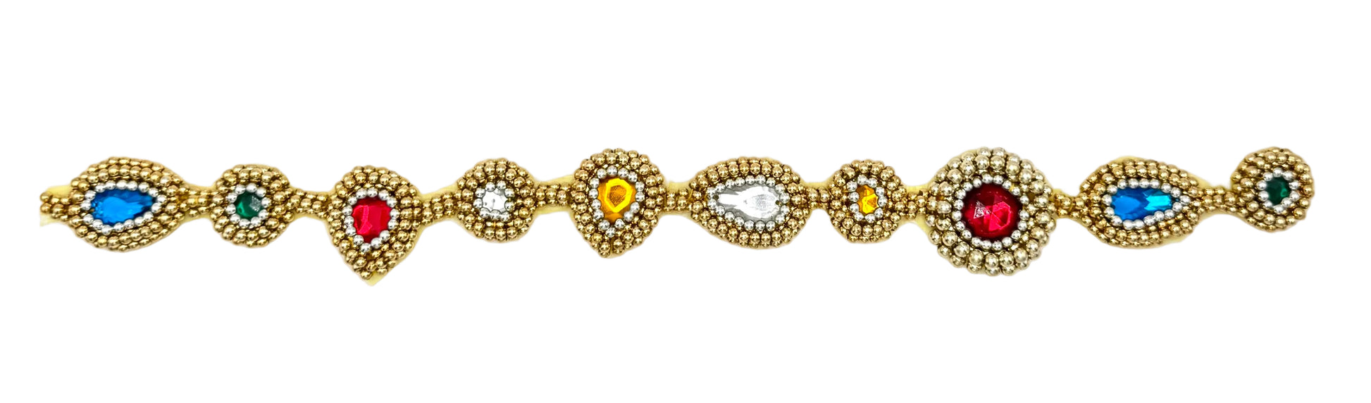 Beaded Accent Piece with Multicolored Gems - Silver and Gold Round Beads on a white background