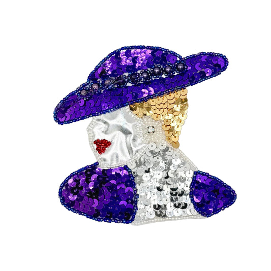 Lady's Face - Facing Left - Purple Hat with AB Rhinestone 4.5" x 4.25"