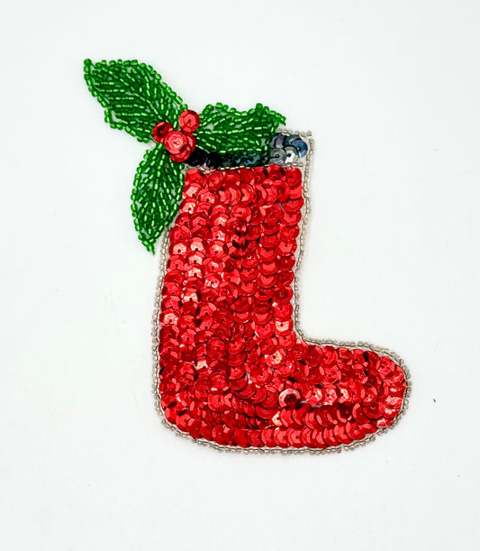 Christmas Stocking with Coal and Holly 4.5" x 4"