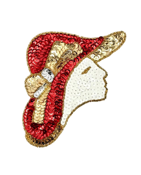 Lady's Face with Hat - Red, Gold, White and Silver Sequins and Beads -  6" x 5.25"