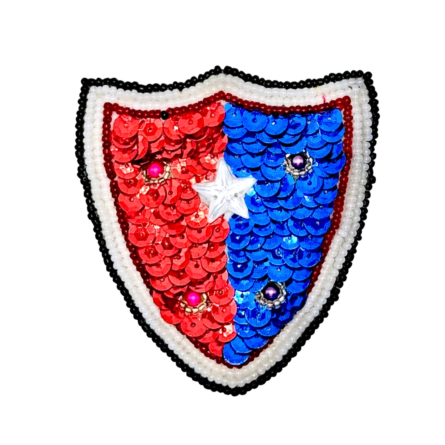 Parche con estrella central y lentejuelas y abalorios multicolores de 3" x 3"