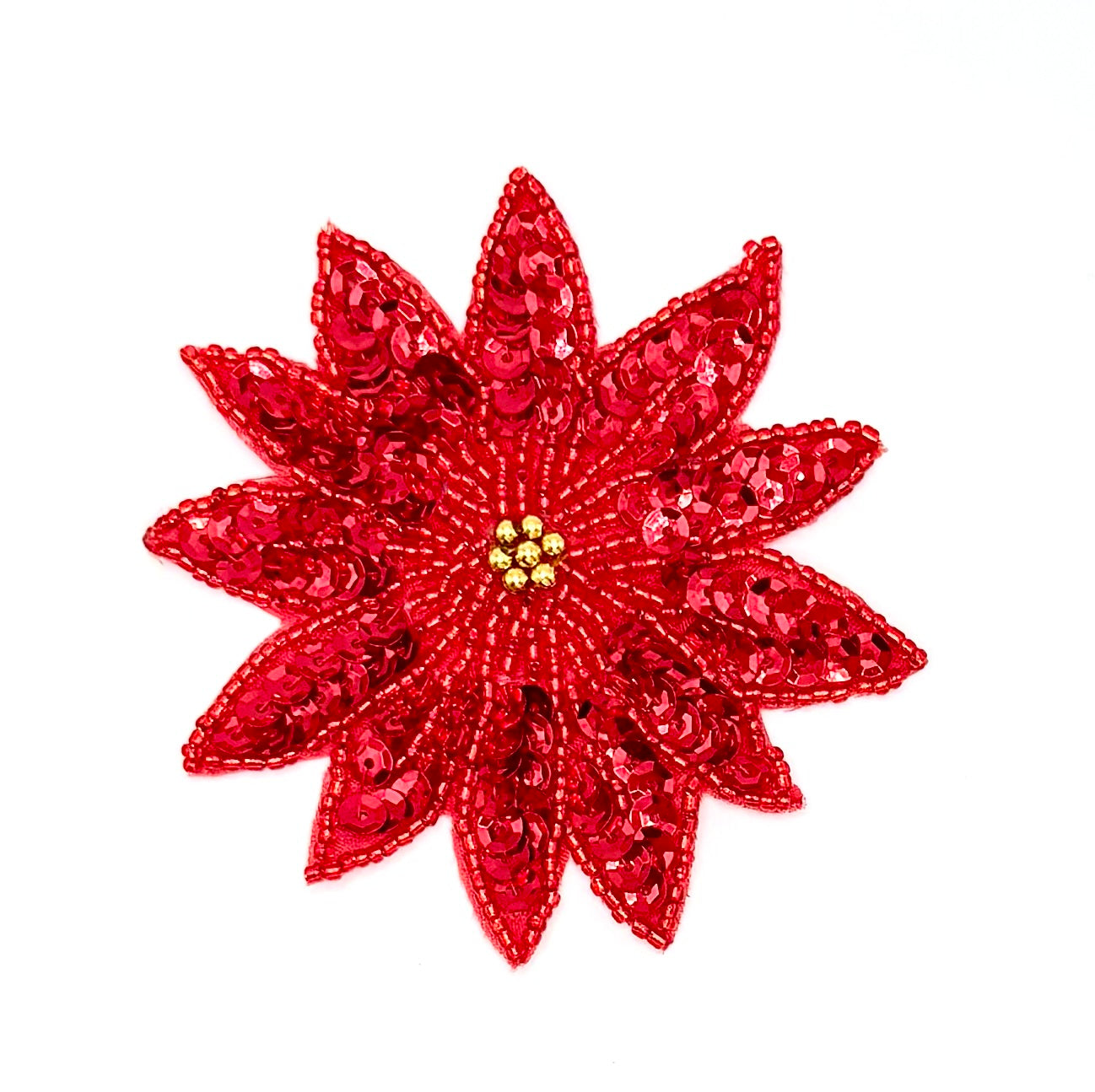 Flor de Pascua - Lentejuelas Rojas - Cuentas Rojas y Doradas 3" X 3"