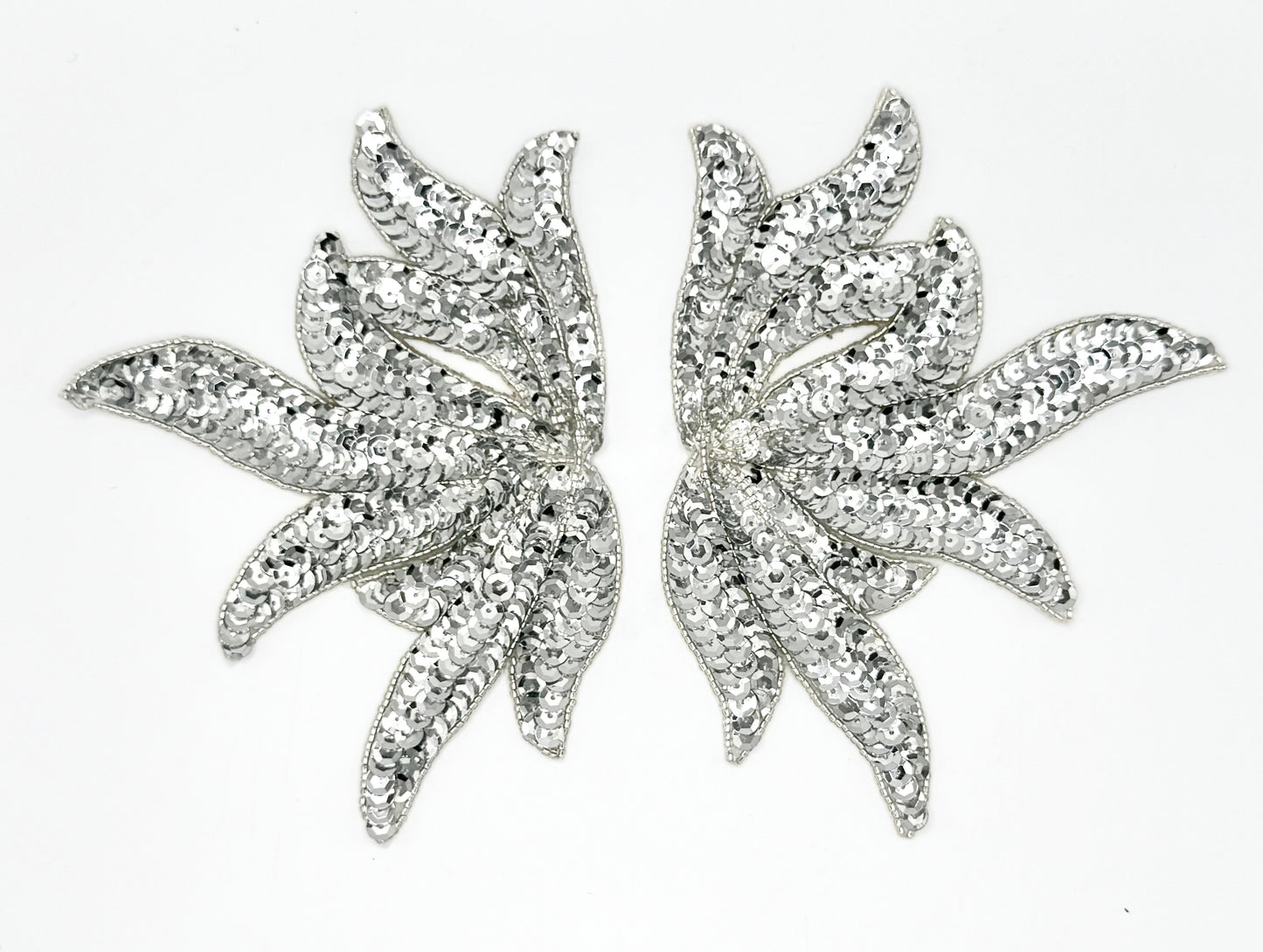 Leaf Pair with Silver Sequins and Beads 6.5" x 5"