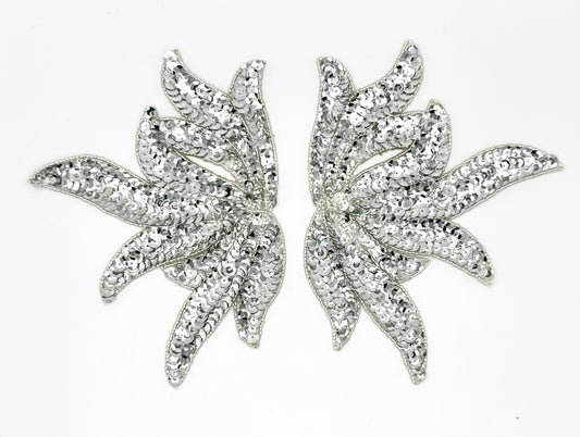 Leaf Pair with Silver Sequins and Beads 6.5" x 5"