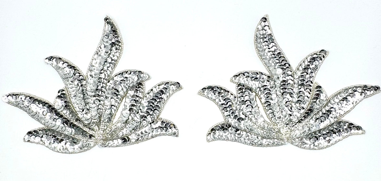 Leaf Pair with Silver Sequins and Beads 6.5" x 5"