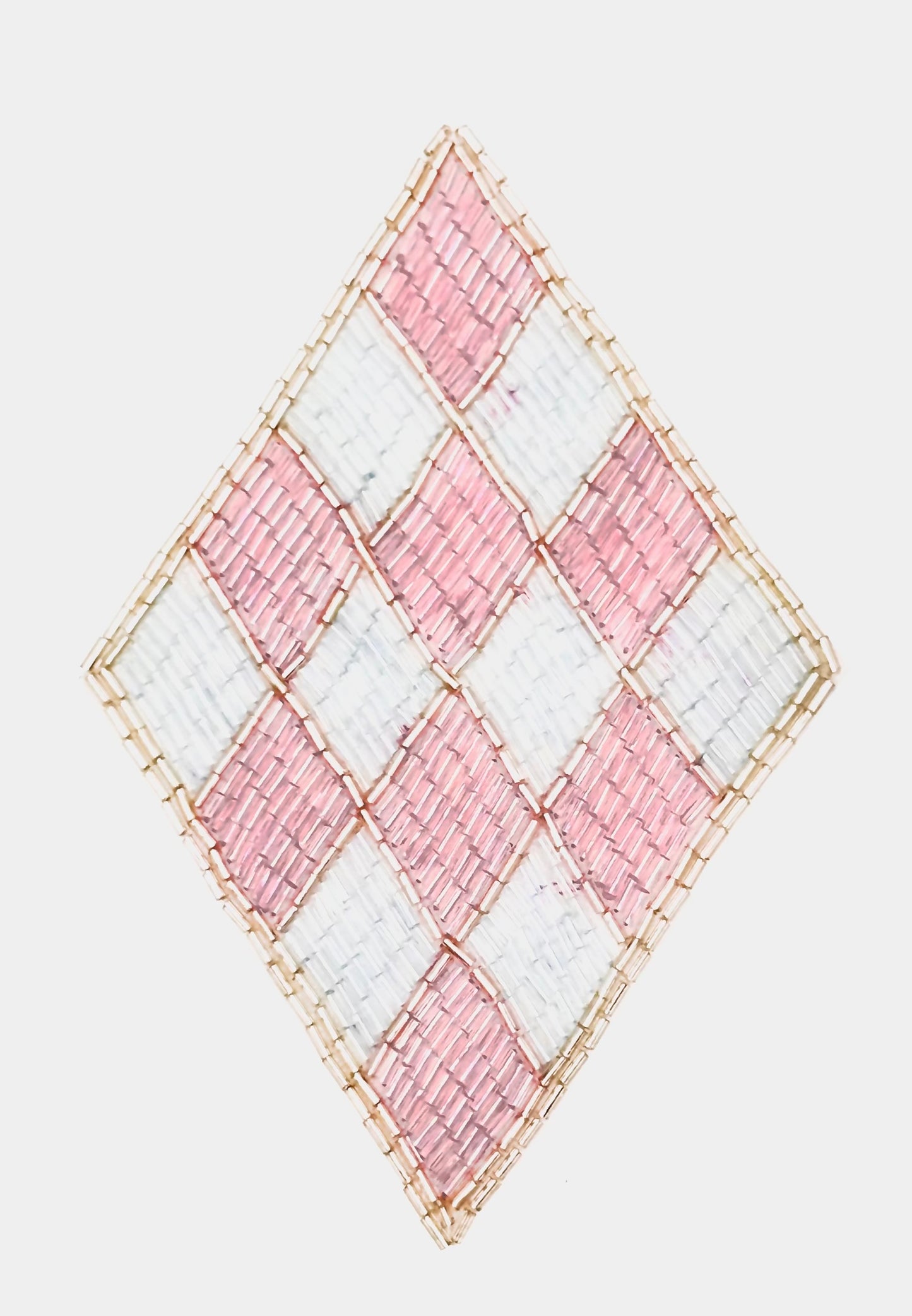 Designer Motif Diamond Shaped Accent - Pink and Iridescent Beads 6" x 4"