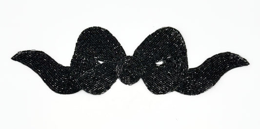 Beaded Black Bow - Black Glass Beads - 11" x 3.25"