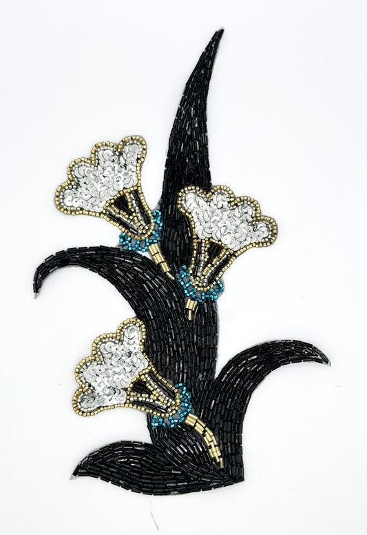 Flower with Black and Silver Sequins and Beads 9" x 5.75"