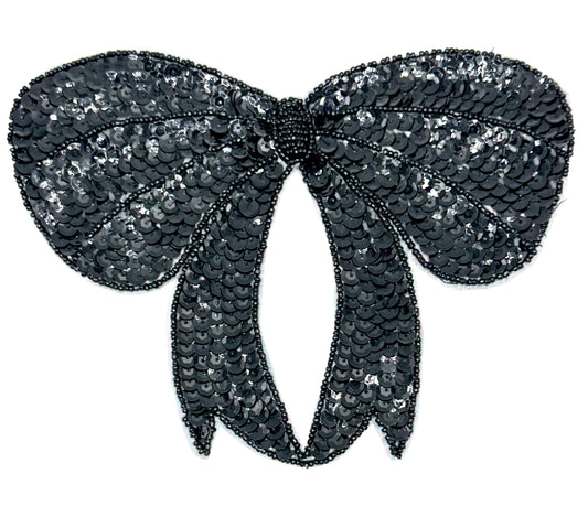 Bow with Black Sequins and Beads 7.75" x 5.75"
