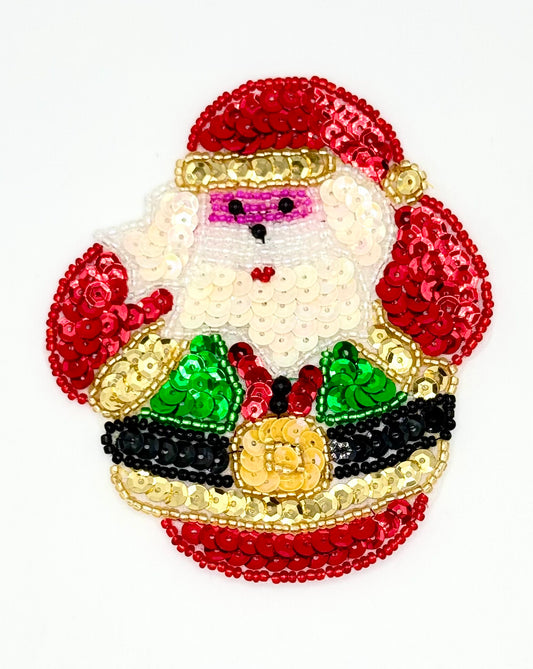 Santa with Colorful Sequins and Beads 4" x 3.5"