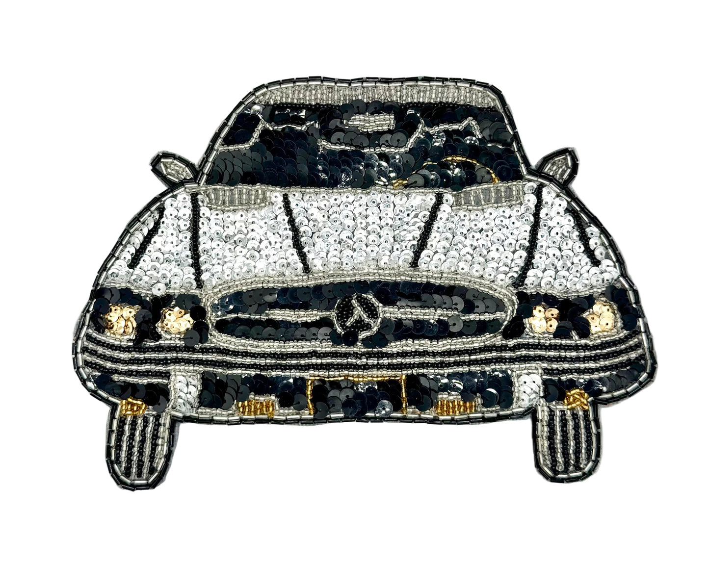 Mercedes Emblem Sequin & Bead Appliqué Patch — 8.5" x 6" Vintage Car Badge