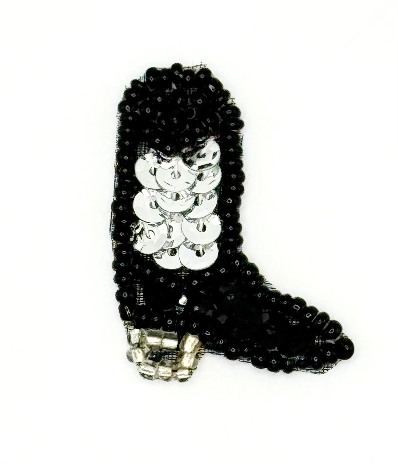 Bota vaquera con lentejuelas y abalorios negros y plateados de 3,17 x 2,54 cm