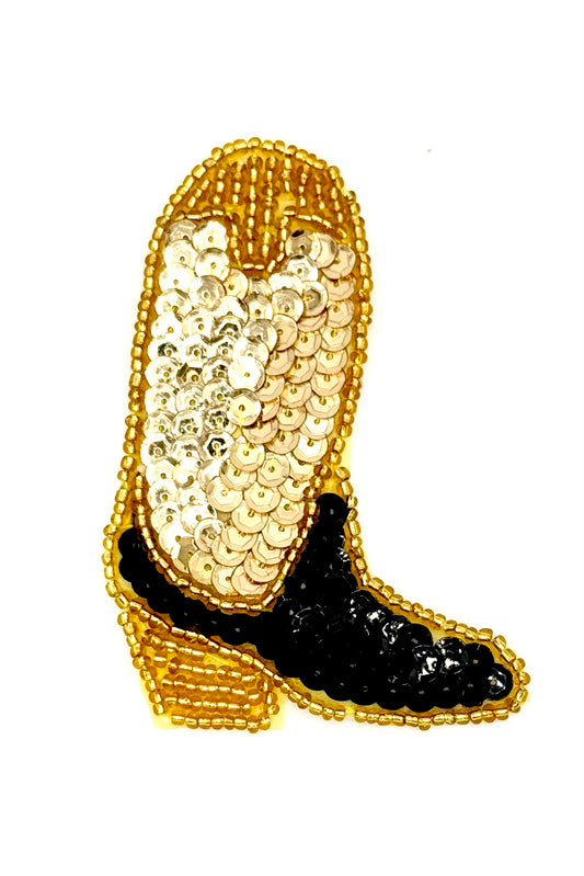 Cowboy Boot - Gold and Black Sequins 3.25" x 2.5"