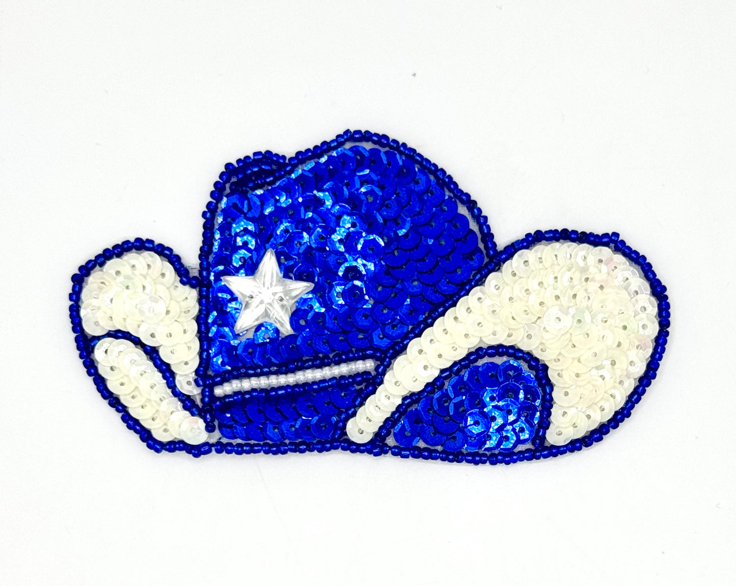 Cowboy Hat with Star - Royal Blue and White Sequins and Beads - 4.25" x 2.5"