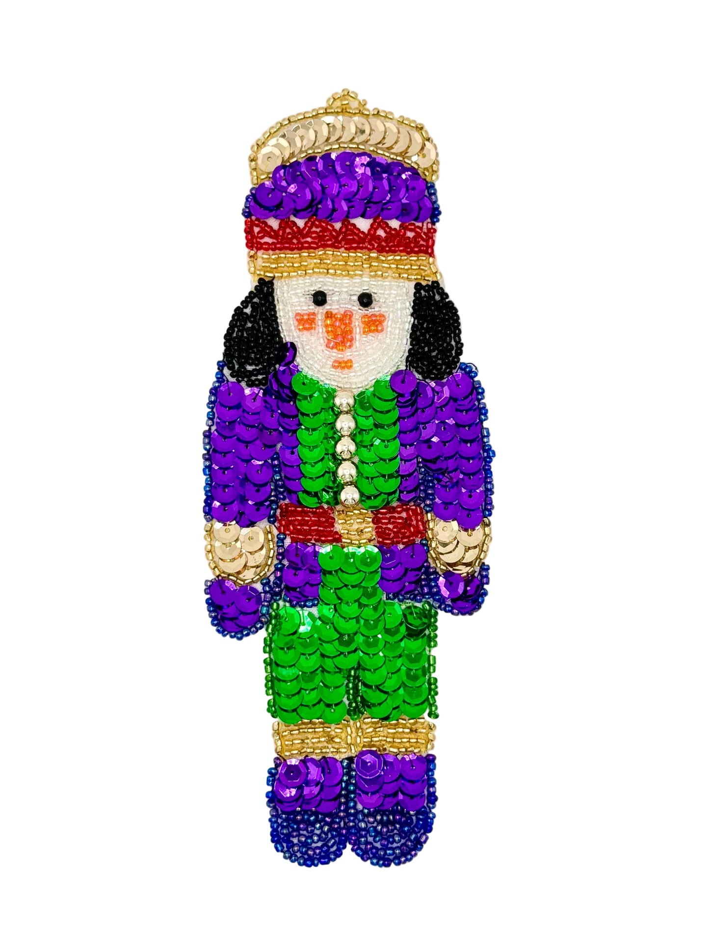 Christmas Nutcracker Sequin & Glass Bead Appliqué – 7.25" x 2.75"