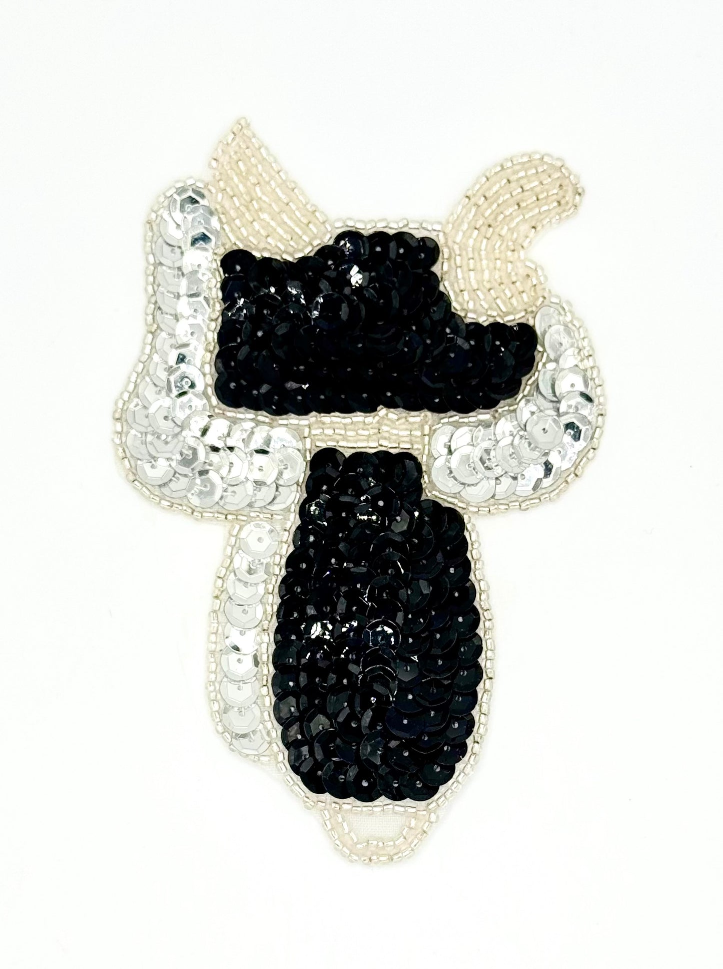 Cowboy Saddle - Black/Silver Sequins - Silver Glass Beads  4.75" x 3.25"